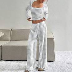Stripes Suits Shein Flirla Women Striped Long Sleeve Top And Front Tie Pants Set