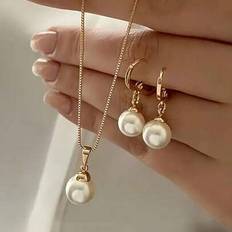 Metal Jewellery Sets Shein Luxury Pearl Pendant Necklace & Earrings Set