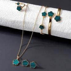 Metal Jewellery Sets Shein Fashion Five Leaf Floral Lucky Earrings - Necklace