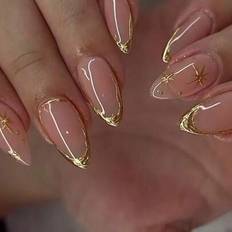 Shein Elevate Your Style With 24Pcs Long Almond 3d Gelnails Makes Design French Tip Press On Nails Medium Fit Perfectly Acrylic False Nails Set,Include: 1pc Jelly Glue And 1pc Nail File, French Almond Tip Nails For Woman Girl Daily Work Festivals Party Use 24-pack
