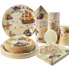 Shein Pirate Treasure Map 25 Guests 1-Time Use Disposable Plates Napkins And Cups Set