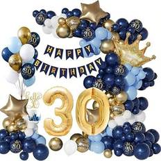 Blue Text & Theme Balloons Shein 30th Birthday Decoration For Men Navy Blue Gold White