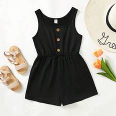 Black Playsuits Children's Clothing Shein Tween Girls Casual Loose Romper - Black