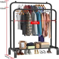 Irons Clothes Racks Heavy Duty Dual Metal Rail Stand Clothes Rack
