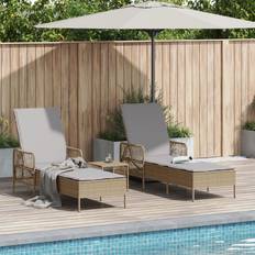 vidaXL Sun Lounger Set of 3 Beige pe Rattan
