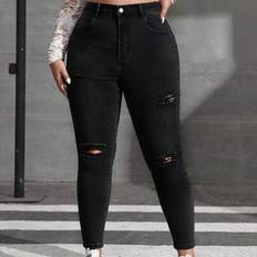 Shein Damen Große Größen Zerrissene Jeans mit Taschen Design - Skinny Fit