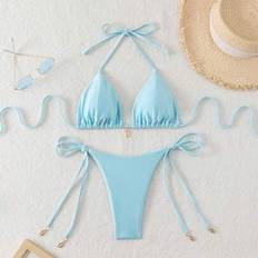 Bikini-Sets Shein Damen Sommer Einfarbiger Neckholder Sexy Bikini Bademode