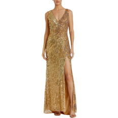 Mac Duggal Beaded Floral Sleeveless Gown - Gold