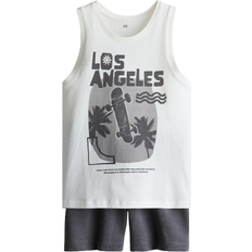 H&M 2-Delt Sæt Med Tanktop Og Shorts - Hvid