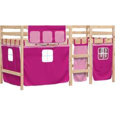 Polyester Barnsängar Barnrum vidaXL Loftsäng Med Rutschkana Rosa 80 x 200 cm Massiv Furu 85.5x205.5cm