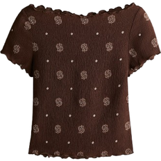 XL Blouses H&M Overlock Detail Crinkled Top - Dark Brown/Patterned
