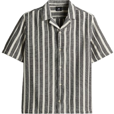 H&M Regular Fit Textured Resort Shirt - Navy Blue/Striped