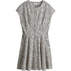 H&M Button Through Cotton Dress - White/Leopard Print