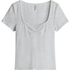 Dam - Spets T-shirts H&M Picot Trimmed T-shirt - Light Grey Marl