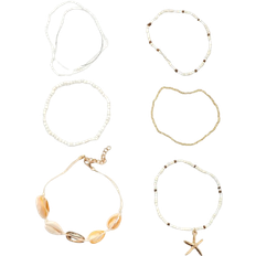 Shein 6pcs Bohemian Beaded & Shell Charm Anklets Set, Suitable For Women's Daily Wear