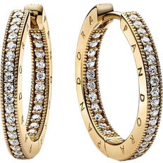 Pandora Signature Logo & Pavé Hoop Earrings - Gold/Transparent