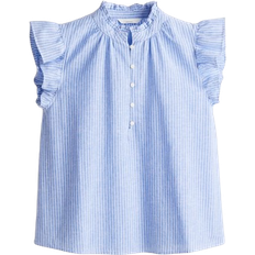 Blusen H&M Linen Blend Blouse - Light Blue/Striped
