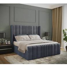 210cm Frame Beds Adore Miami Winged Plush Velvet Ottoman Storage 4ft6 Double Grey Frame Bed