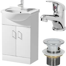 Aurora 550mm Freestanding Bathroom Vanity Unit Basin Sink White Tap & Waste Bundle