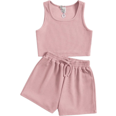 Shein Tween Girl Solid Tank Top Drawstring Waist Shorts
