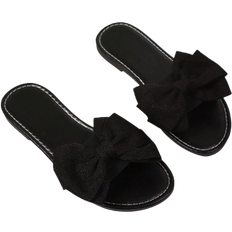 Shein 2024 Summer New Fashion Bow Slippers For Women, Soft Sole Plus Size Slippers Beach Sandals
