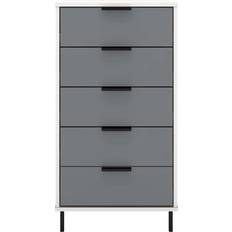 SECONIQUE Madrid 5 Narrow Grey/White Gloss Chest of Drawer 50x94cm