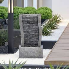 Living and Home Grey 50cmH Solar Powered Garden Outdoor Water Feature Decor Fountain Rockery with LED Lights