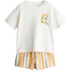 H&M 2-delat Set Med T-shirt Och Shorts - Vit/Randig