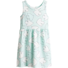 Turkosa Klänningar H&M Patterned Cotton Dress - Light Turquoise/Birds (1157735106)