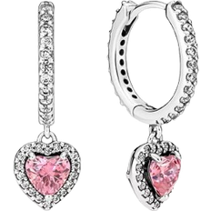 Pandora Sparkling Halo Heart Hoop Earrings - Silver/Pink/Transparent