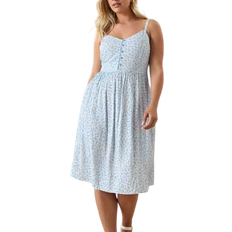 Yours Curve Ditsy Floral Print Strappy Sundress - Blue