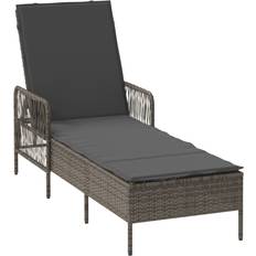 Seat Cushion Sun Beds vidaXL Sun Lounger Grey and Dark Grey Pe Rattan 157 x 55 x 92 cm