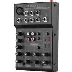 Studio Mixers Tomtop Jms Ammoom AGM05 5-Channel Mini Mixer Mixing Console USB Audio Interface Plug-and-Play +48V Phantom Black
