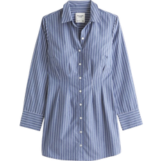Abercrombie & Fitch Fitted Long Sleeve Mini Shirt Dress - Blue Stripe