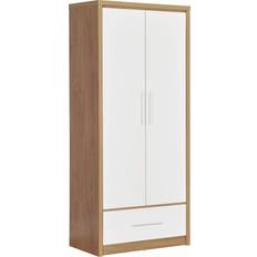 SECONIQUE Seville White High Gloss/Light Oak Effect Veneer Wardrobe 76x180cm