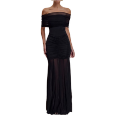 Meshki Caspian Slinky & Mesh Off Shoulder Maxi Dress - Black
