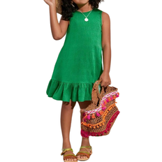 Shein Little Girls Holiday Casual Fashion Woven Solid Color Round Neck Sleeveless Dress