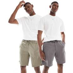 Jack & Jones Green Shorts Jack & Jones 2 Pack Linen Blend Shorts Khaki/Grey