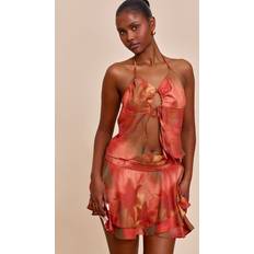PrettyLittleThing Multi Floral Printed Split Hem Halterneck Cami Top