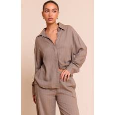 PrettyLittleThing Pinstripe Oversized Long Sleeve Shirt - Brown