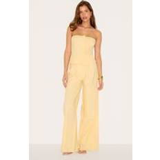 Women - Yellow Jumpsuits & Overalls PrettyLittleThing Blend Tailored Bandeau Wide Leg Jumpsuit - Lemon