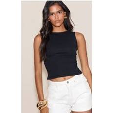 Cotton Tank Tops PrettyLittleThing Soft Cotton Boat Neck Sleeveless Top - Black