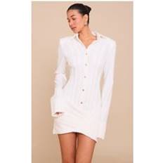 PrettyLittleThing Structured Woven Wrap Shirt Dress - White