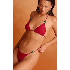 Red Bikinis PrettyLittleThing Bead Trim Tanga Bikini Bottoms - Deep Red