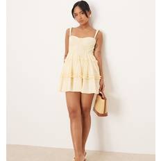 Petite Cotton Corset Ruffle Mini Dress Lemon