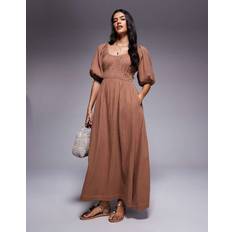River Island Womens Short Sleeve Gathered Midi Dress - Brown