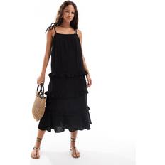 New Look Women's Crinkled Frilly Trim Midi Dress - Black