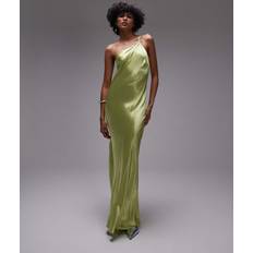 Occasion dress Topshop Asymmetric One Shoulder Open Back Midi Occasion Dress - Lime Satin - Green