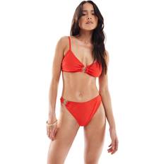 New Look Applique High Leg Bikini Bottoms - Red