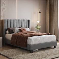 Yaheetech Upholstered with Channel Tufted Headboard Double 4'6 Frame Bed